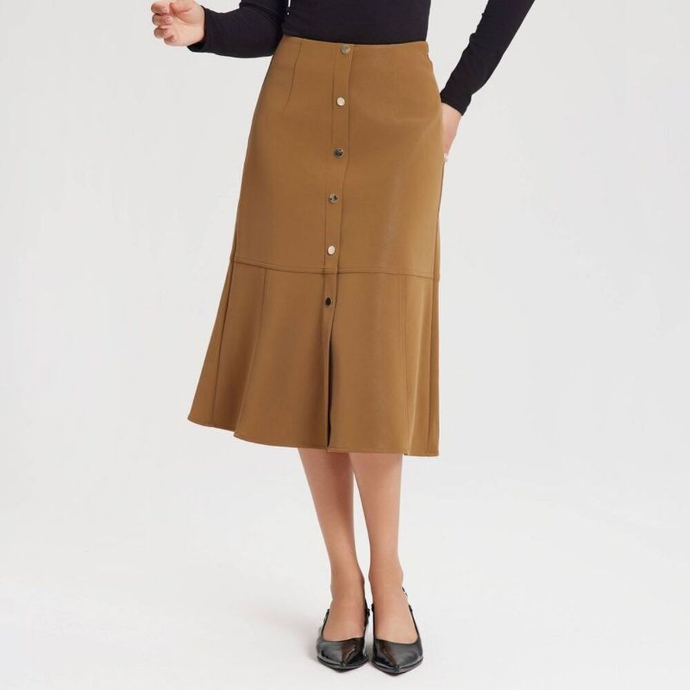 Women's Faux Leather Fit & Flare Midi A-Line Skirt - A New Day Brown 10